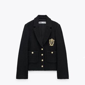 Rare zara limited edition textured tweed gold button blazer